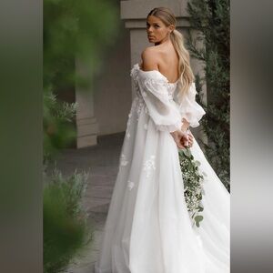 Martina Liana 1593 Long Sleeve Off-Shoulder Wedding Designer Dress